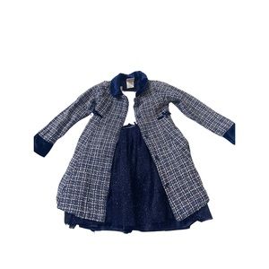 Nannette kids Navy Sparkle A-Line Dress & Blue Plaid Bow Swing Coat